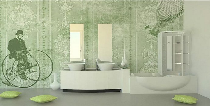 decoración papel pared verde 