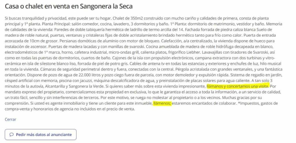 Final de un anuncio de casa