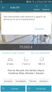 Función “Descartados” de la nueva aplicación de Fotocasa.