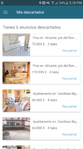 Función “Descartados” de la nueva aplicación de Fotocasa.