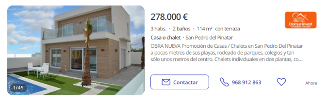Casa de obra nueva con jardín en San Pedro del Pinatar Casas con jardín