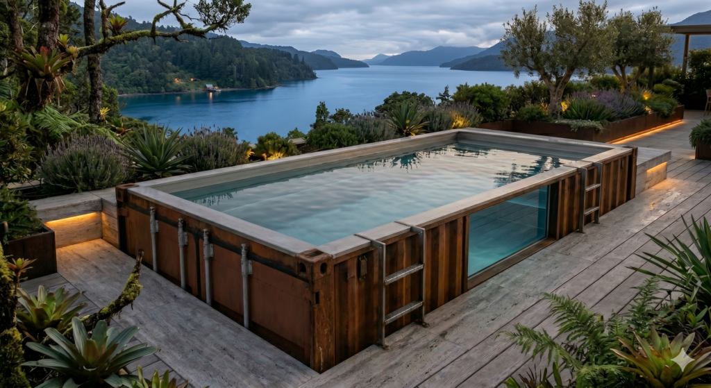 Piscina prefabricada de contenedores marítimos -Imagen ilustrativa creada con IA