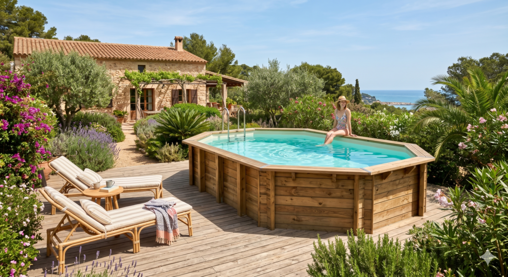Piscina prefabricada de madera -Imagen ilustrativa creada con IA