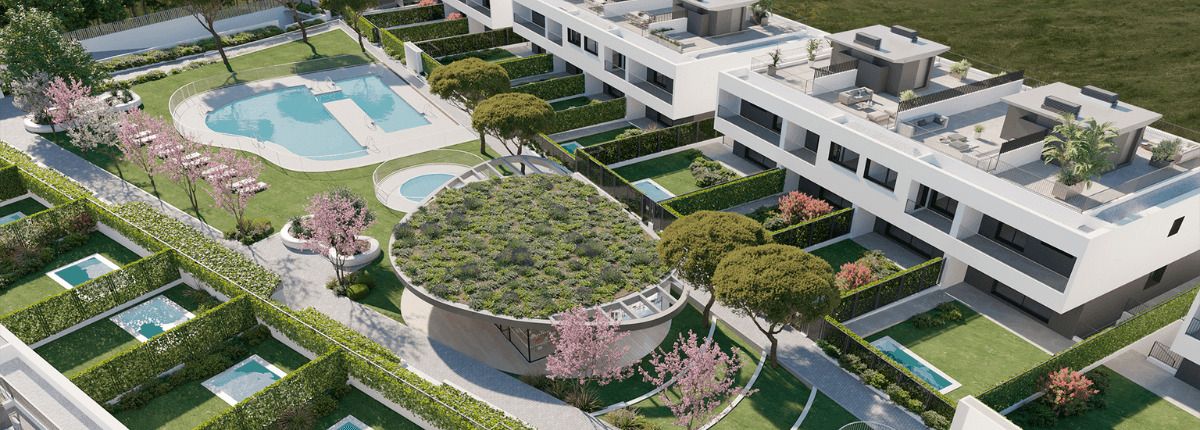 Coworking Un edificio moderno diseñado para alquileres con áreas comunes.