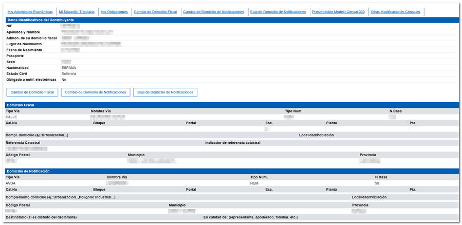 cambiar datos hacienda