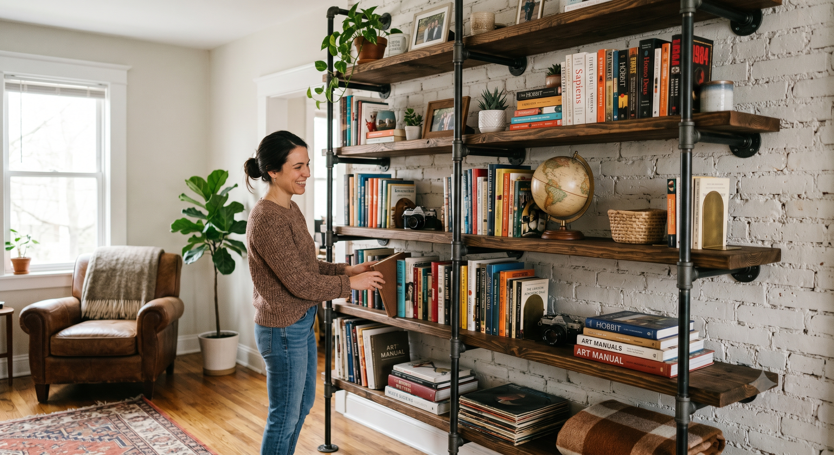 50 ideas de decoración baratas si acabas de mudarte a un nuevo piso - Fotocasa Life Crea tu propia librería con madera y tuberías