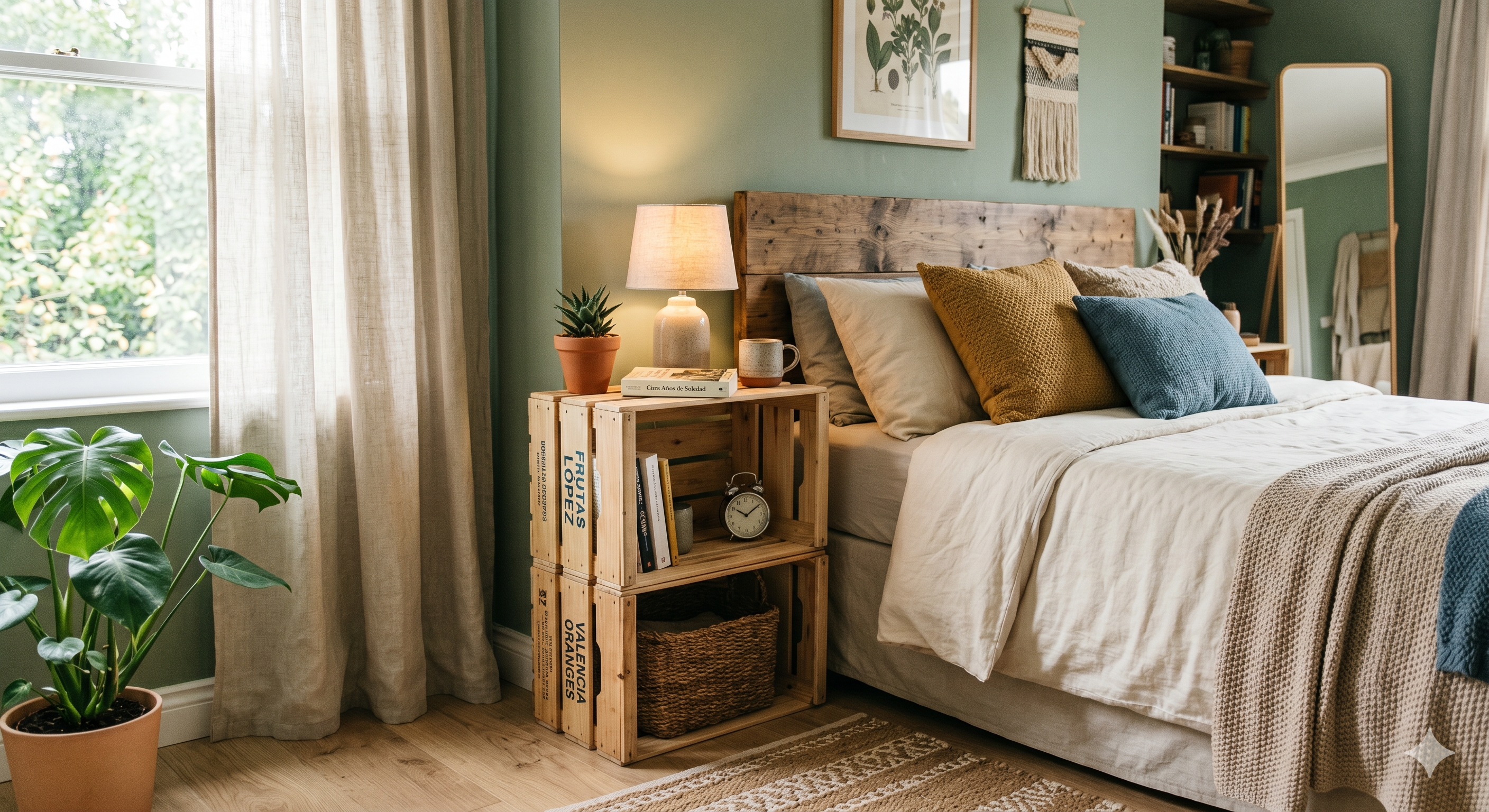 50 ideas de decoración baratas si acabas de mudarte a un nuevo piso - Fotocasa Life Crea una mesita de noche DIY con cajas de frutas