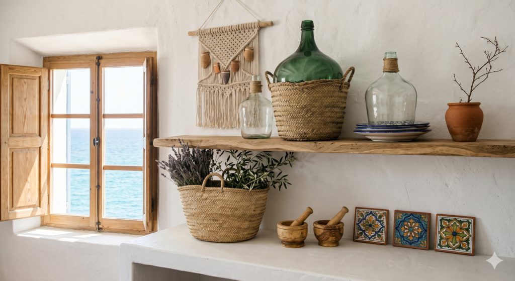 Decoración estilo mediterráneo con artesanías locales - Imagen ilustrativa generada por IA.png