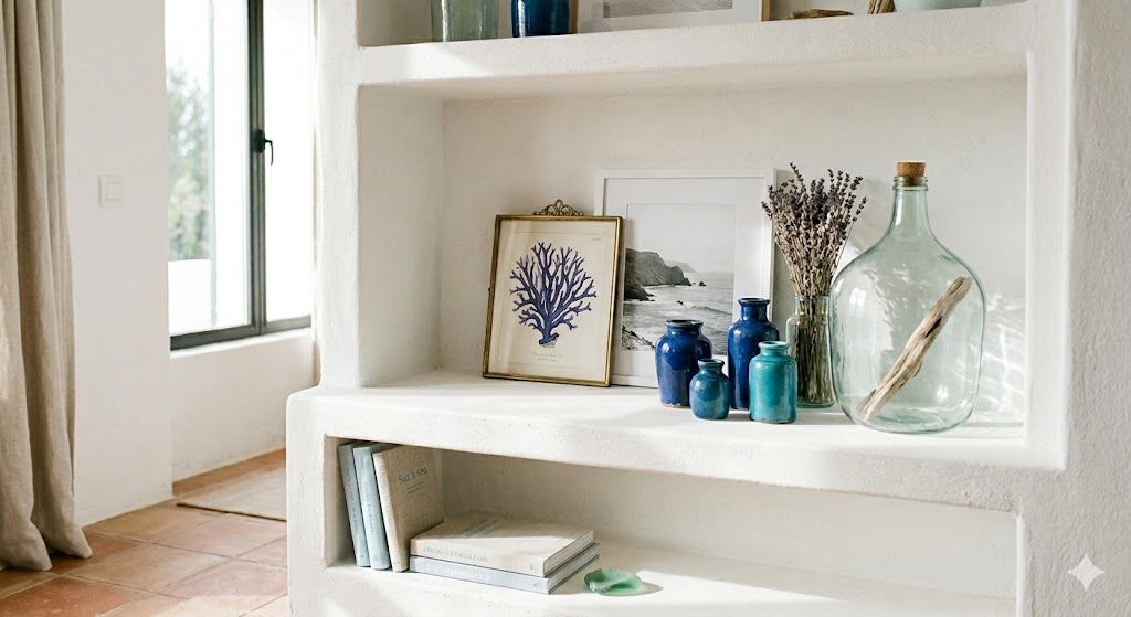 Decoración estilo mediterráneo con motivos marinos - Imagen ilustrativa generada con IA