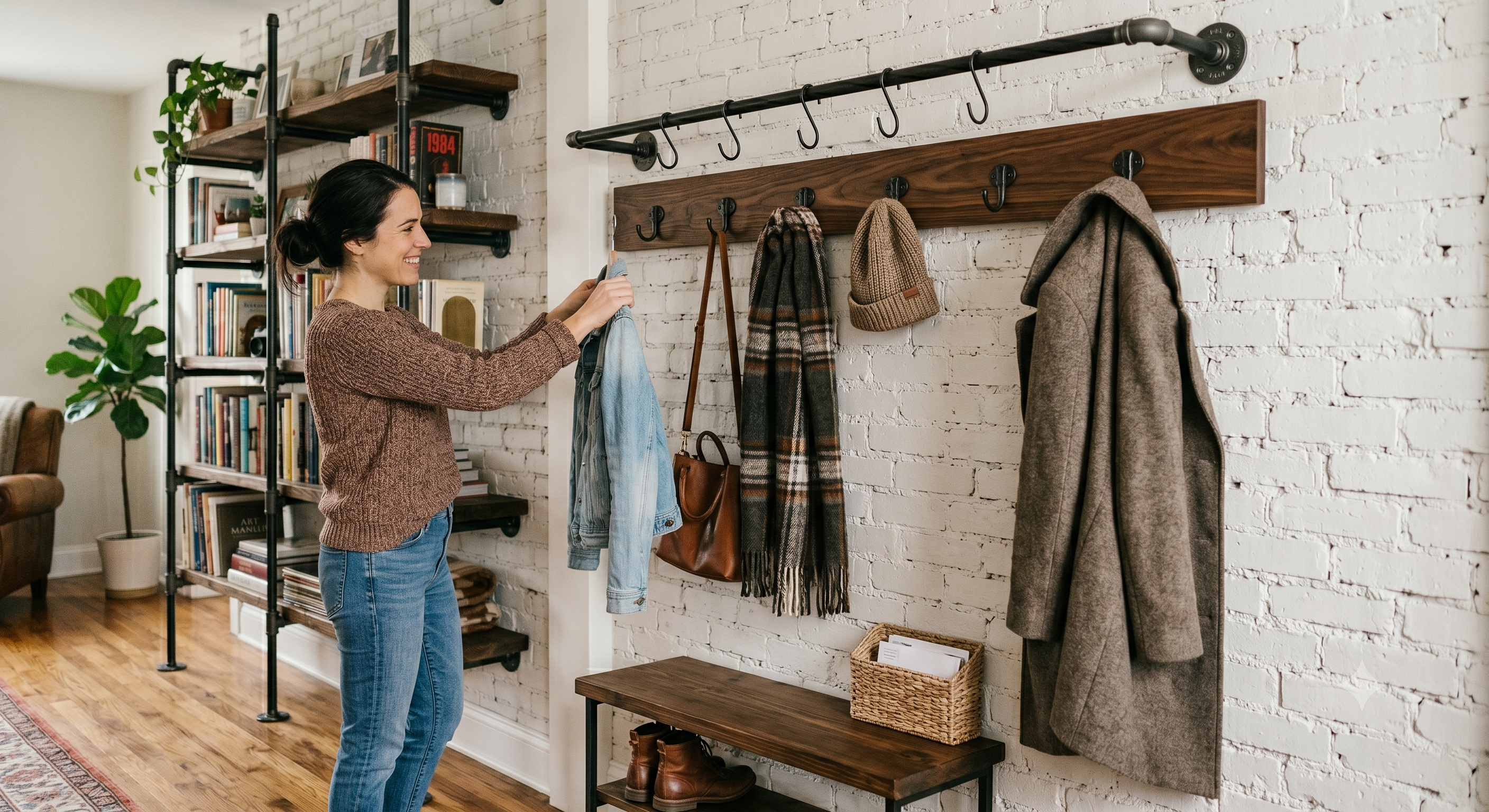 50 ideas de decoración baratas si acabas de mudarte a un nuevo piso - Fotocasa Life crea tu perchero para ropa con un listón de madera