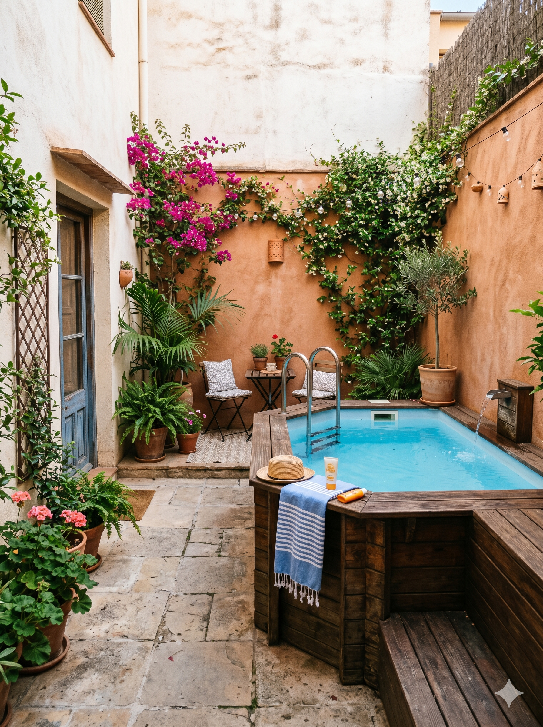 piscina de madera en patio