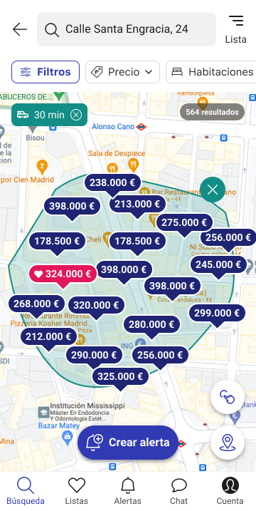 Búsqueda por trayectos de Fotocasa