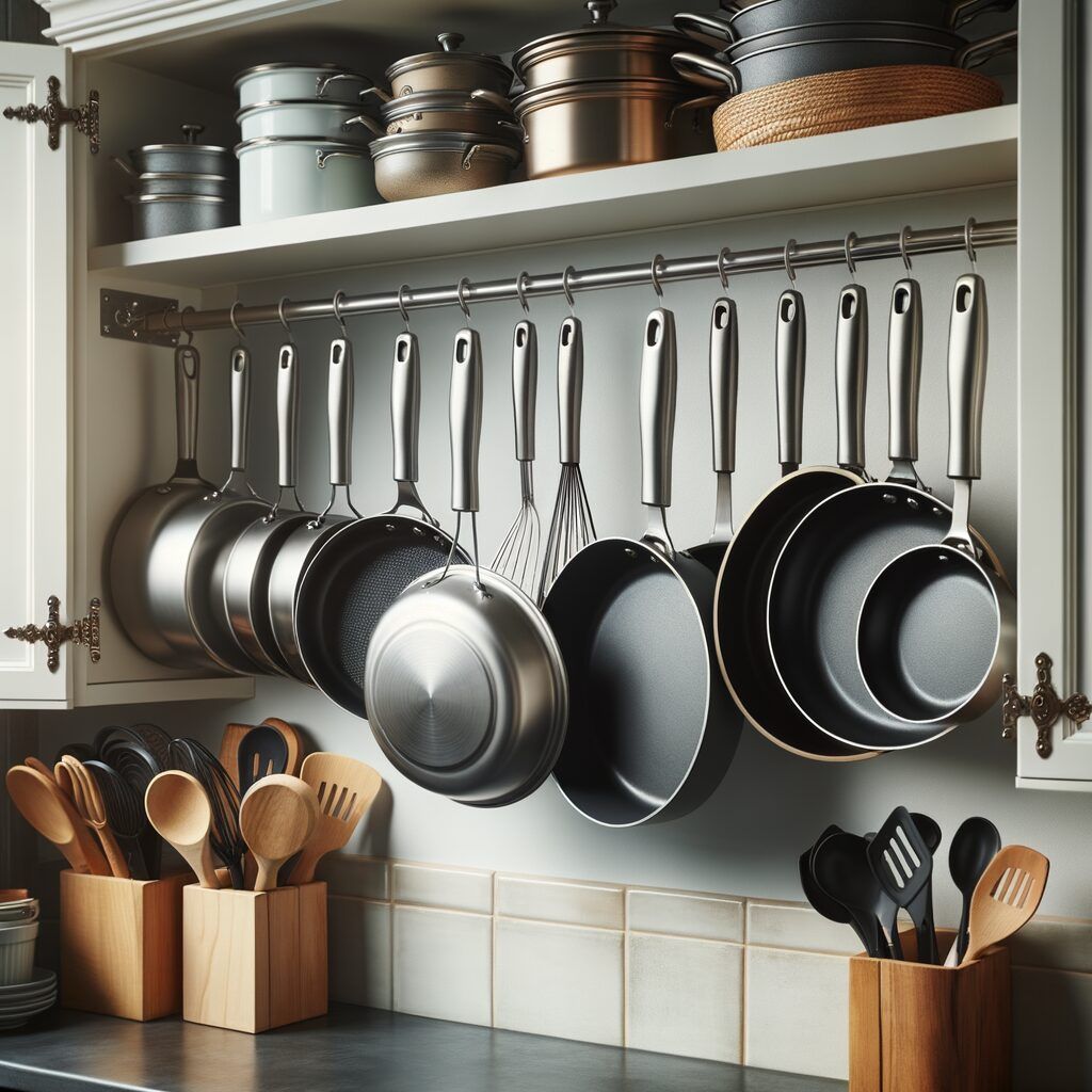 30 ideas baratas para tu cocina nueva que te encantarán - Fotocasa Life Accesorio para guardar las sartenes