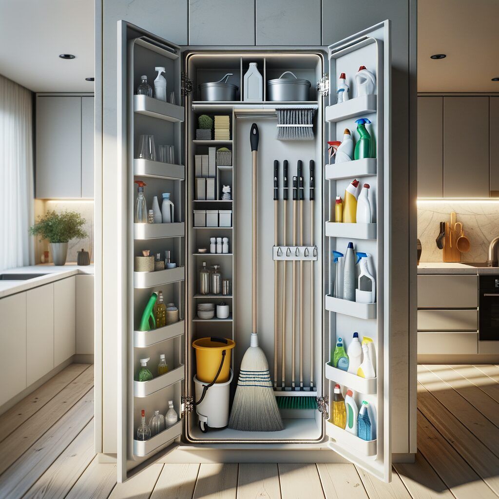 30 ideas baratas para tu cocina nueva que te encantarán - Fotocasa Life Armario para colocar la escoba y productos de limpieza