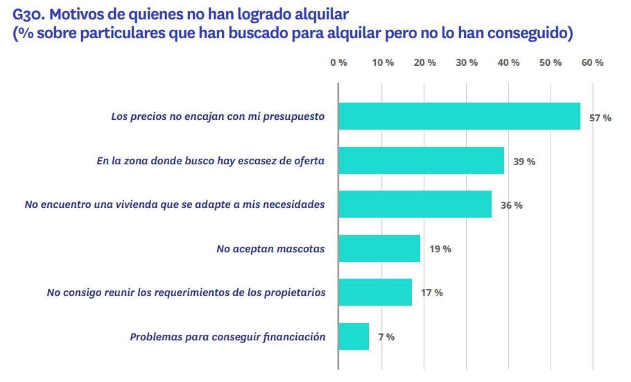 Gráfico de barras que muestra los motivos por los que algunas personas no han logrado alquilar en 2024