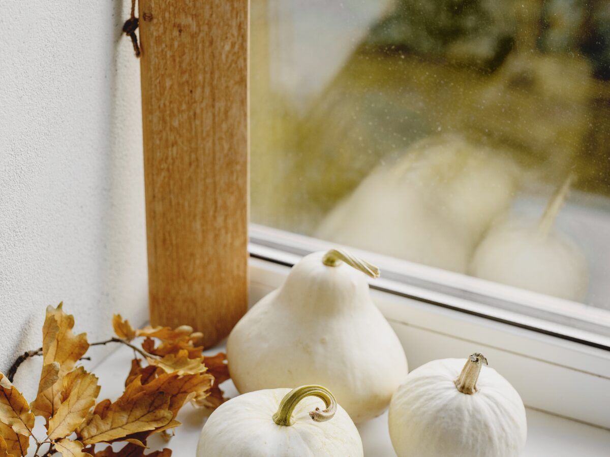 Decoración de otoño en ventanas