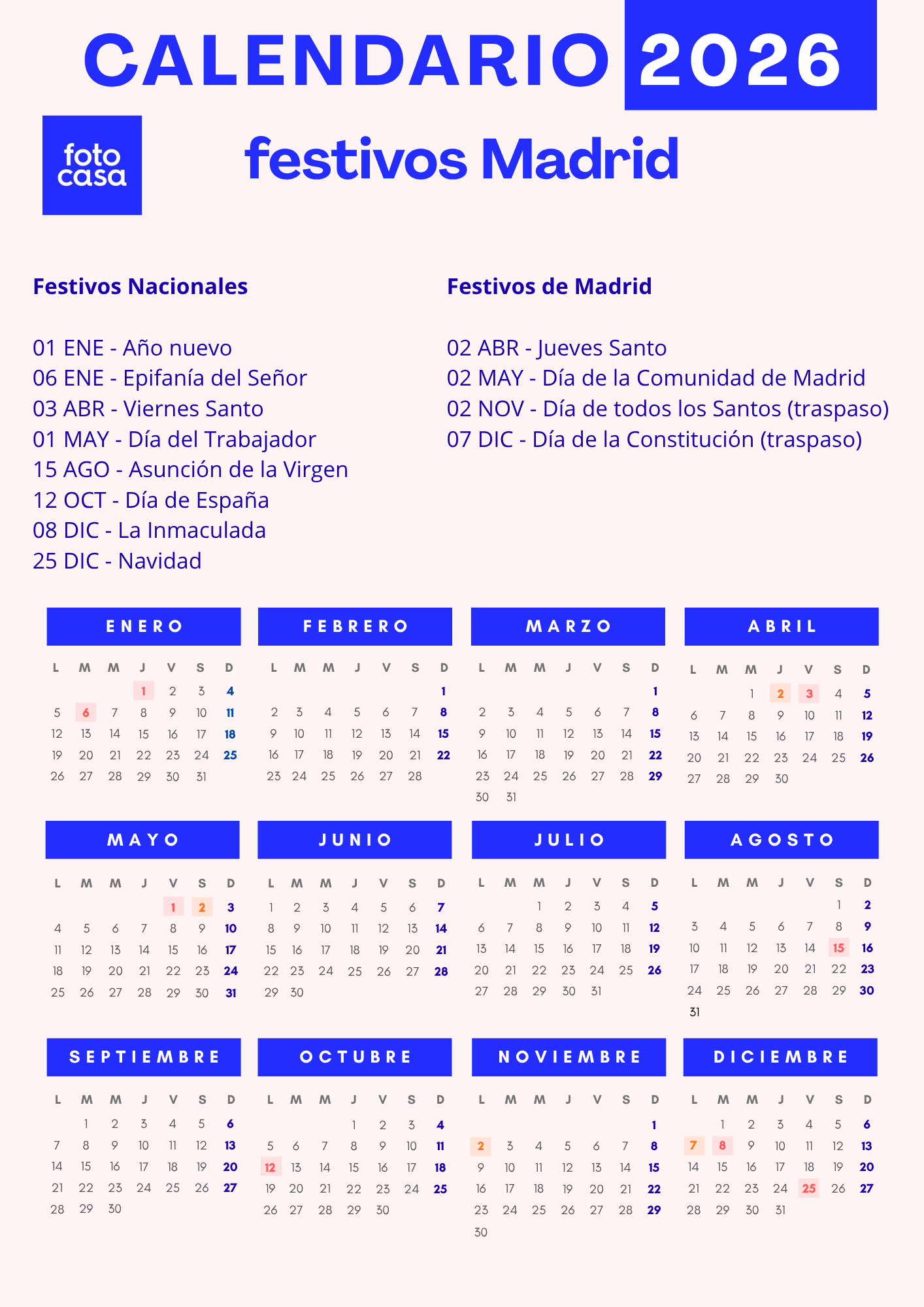 calendario laboral 2026 madrid