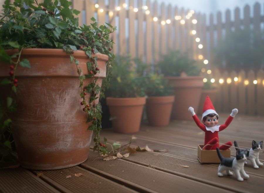 Elfo de la navidad con un trineo