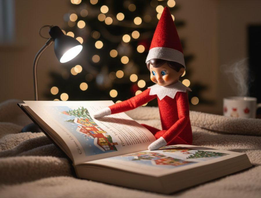 Elfo navideño leyendo