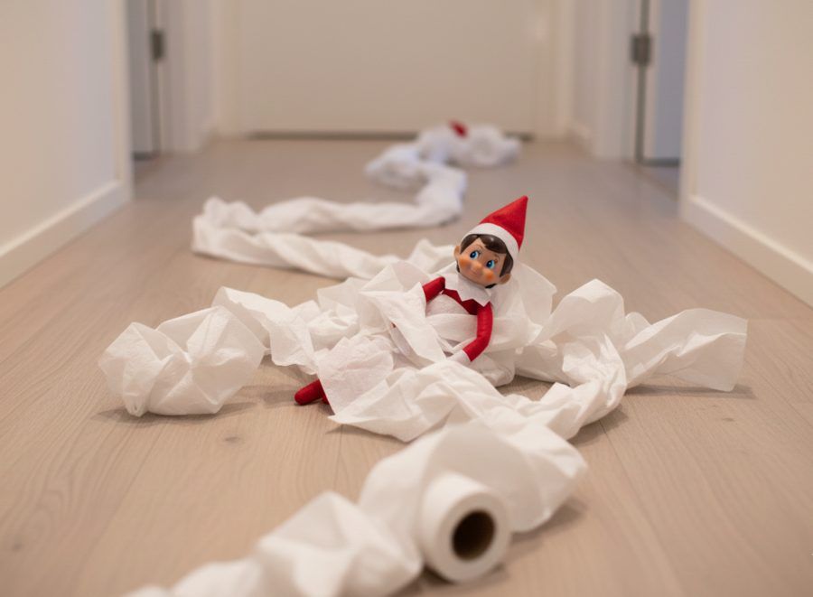 elfo navideño haciendo travesuras