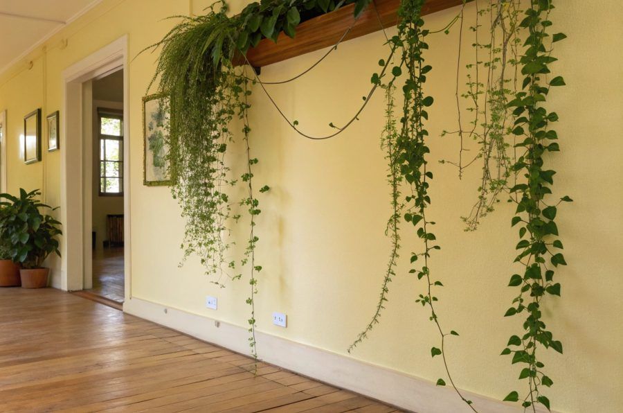 pasillo estrecho con plantas