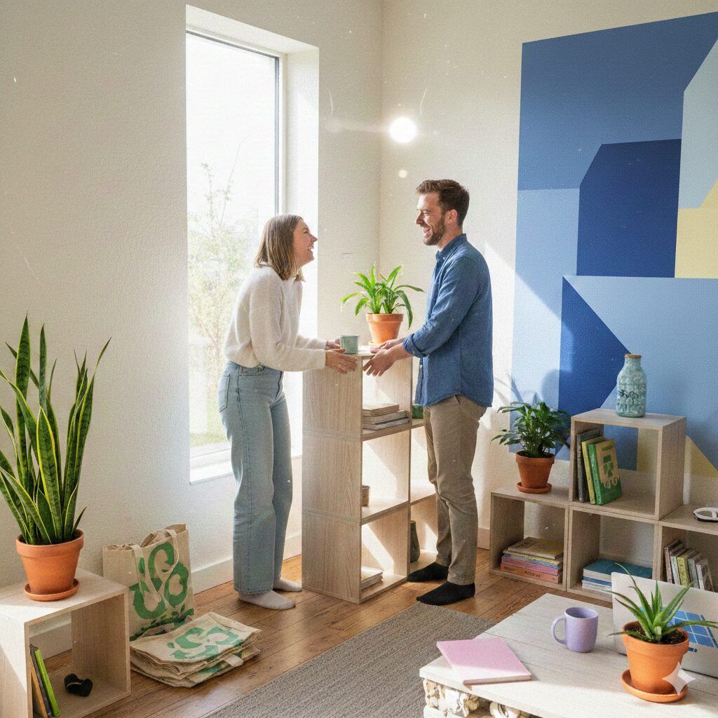 Imagen de personas en una vivienda con sostenibilidad