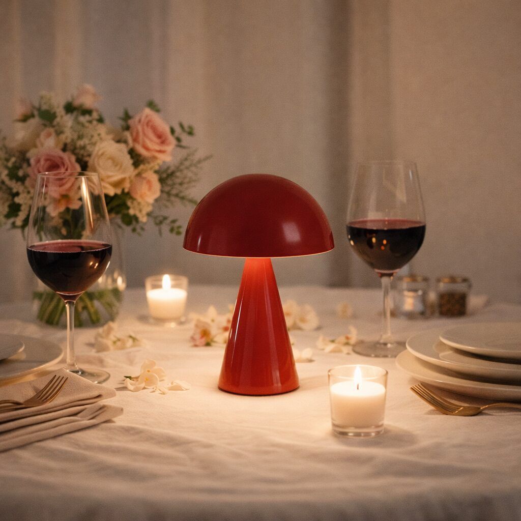 Lámpara de sobremesa portátil modelo Mush rojo, en Liderlamp