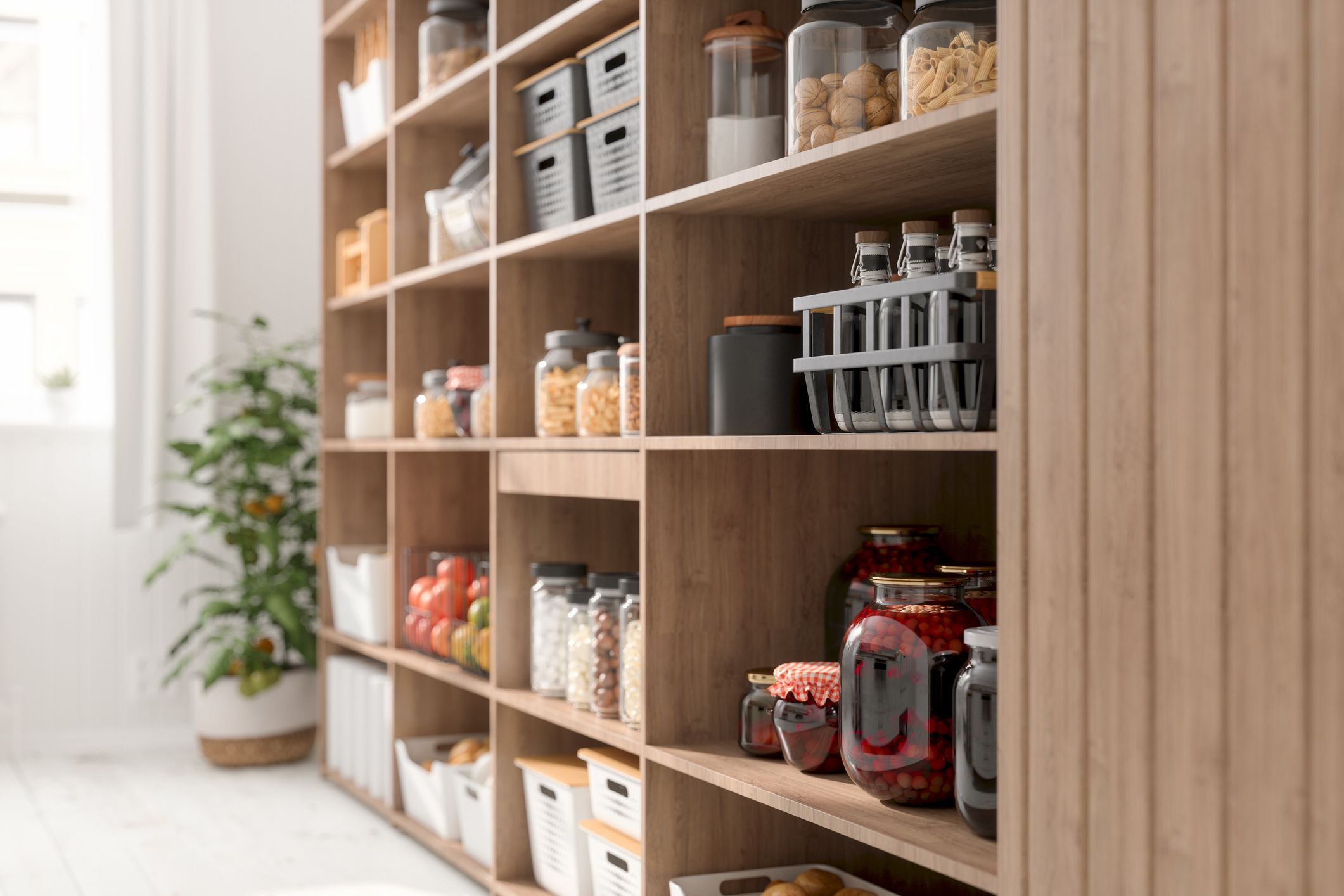 Dónde guardar los alimentos en la cocina: despensa organizada con tarros, conservas y alimentos secos