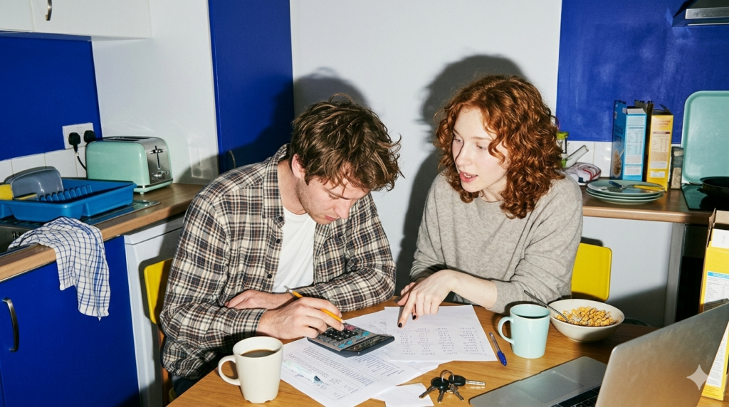 Personas hacen cálculos para comprar una vivienda