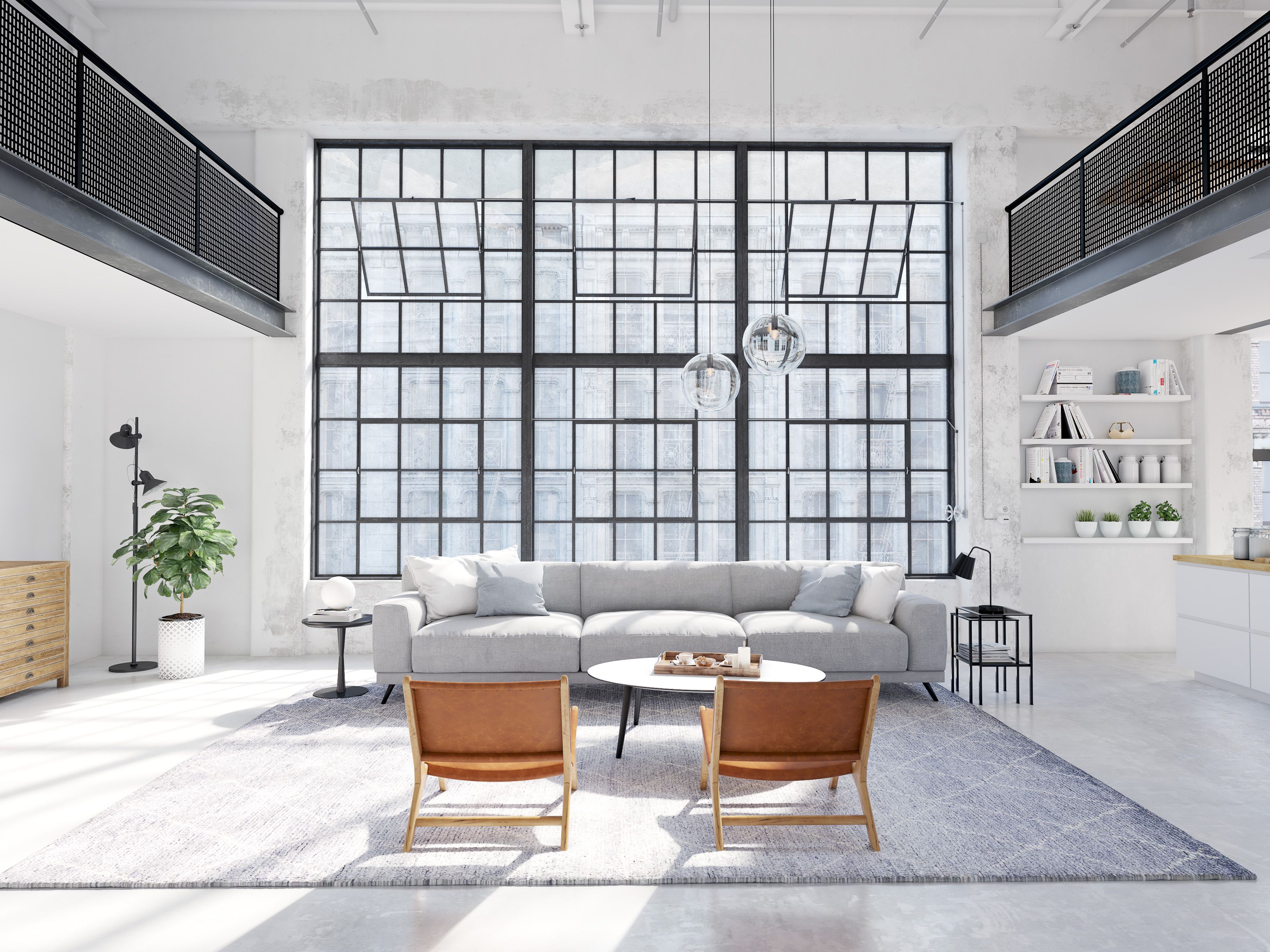 Piso pequeño inspirado en el loft de Love Story con ventanal industrial, salón abierto y decoración minimalista en tonos neutros