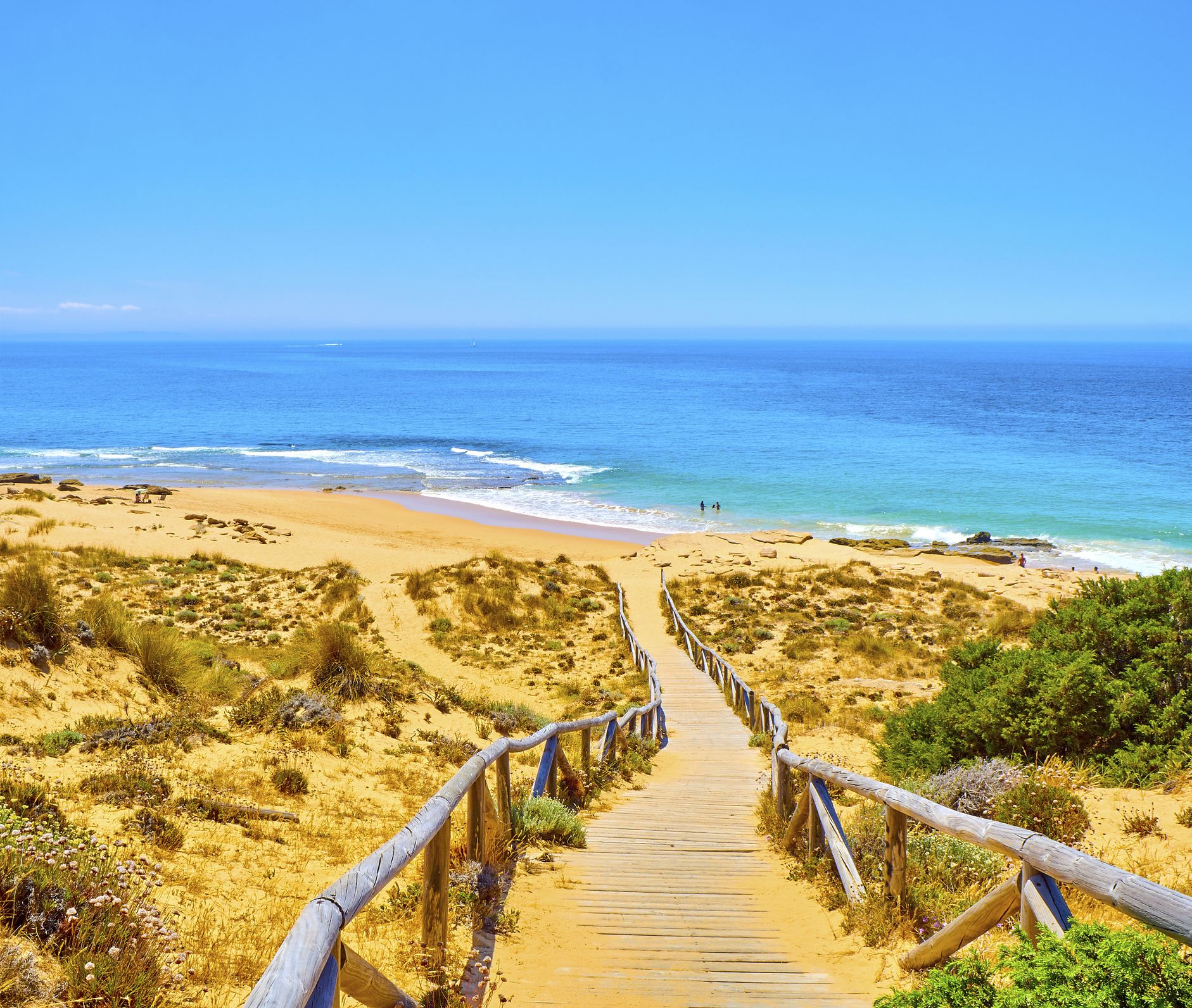 Playa de Barbate en Cádiz con dunas naturales y acceso de madera, zona tranquila para vivir junto al mar