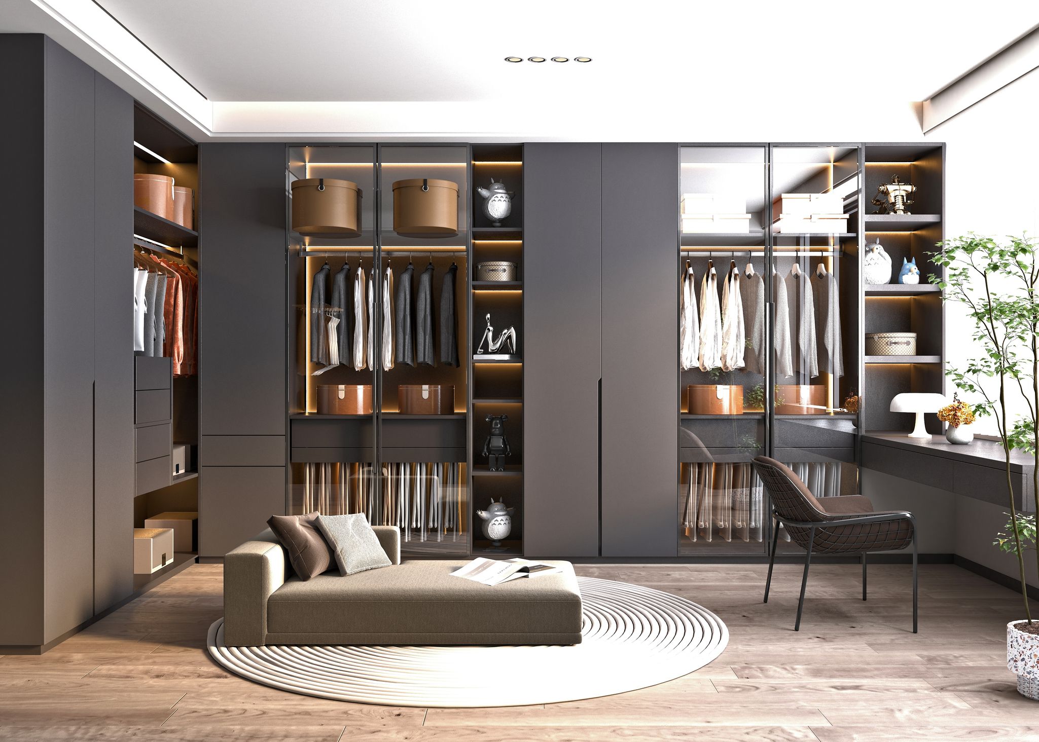 Vestidor inteligente con iluminación integrada y diseño moderno inspirado en el vestidor de Miranda Priestly