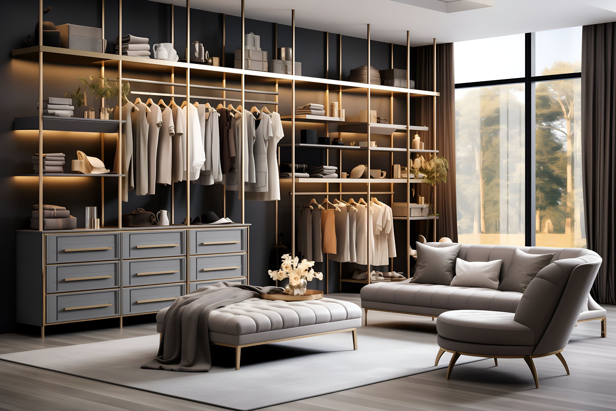 Vestidor de lujo con iluminación integrada, almacenaje premium y diseño elegante inspirado en el vestidor de Miranda Priestly