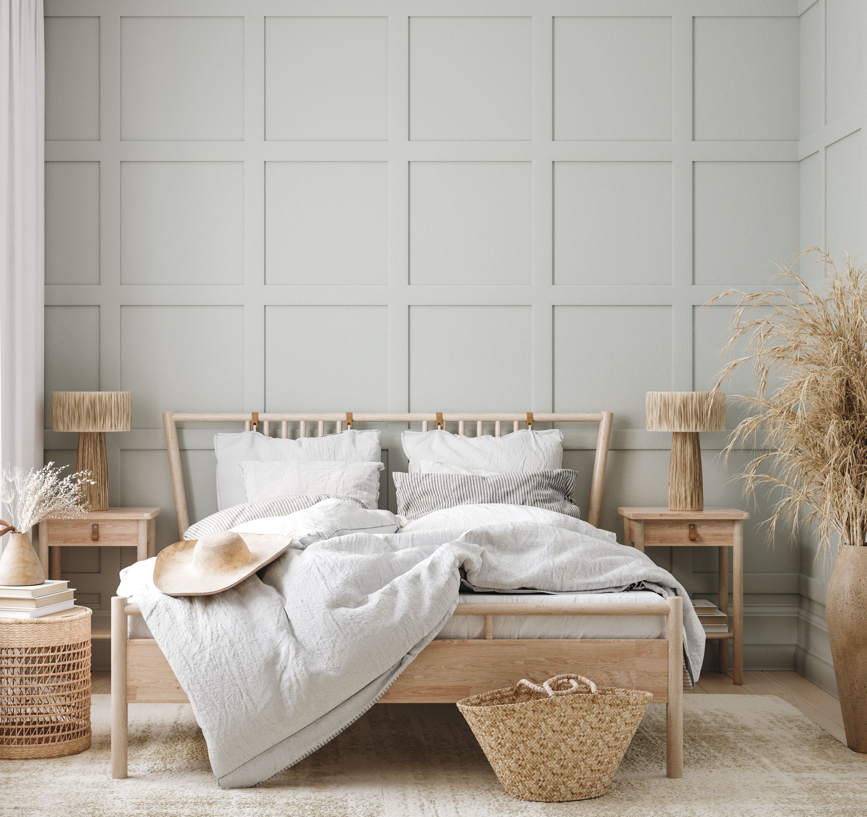 Dormitorio estilo Cousins Beach con ropa de cama de lino natural inspirado en la casa de El verano en que me enamoré