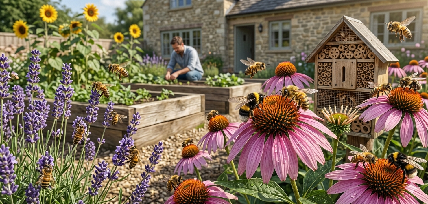Jardín de bajo mantenimiento para abejas: las plantas y trucos que transforman tu exterior en un refugio natural