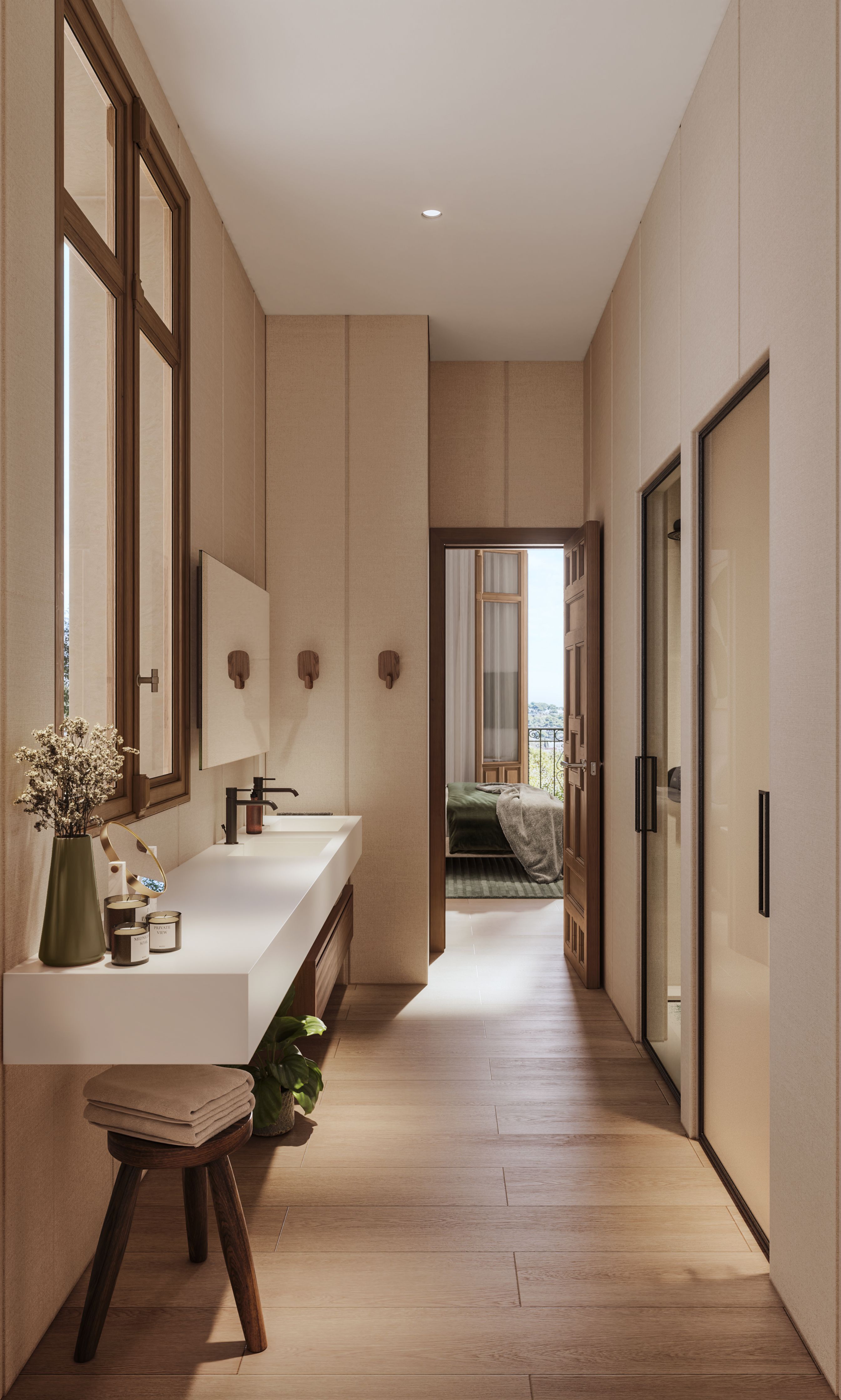 Baño y vestidor en suite de una vivienda de Be Grand El Limonar con carpinterías originales y diseño contemporáneo