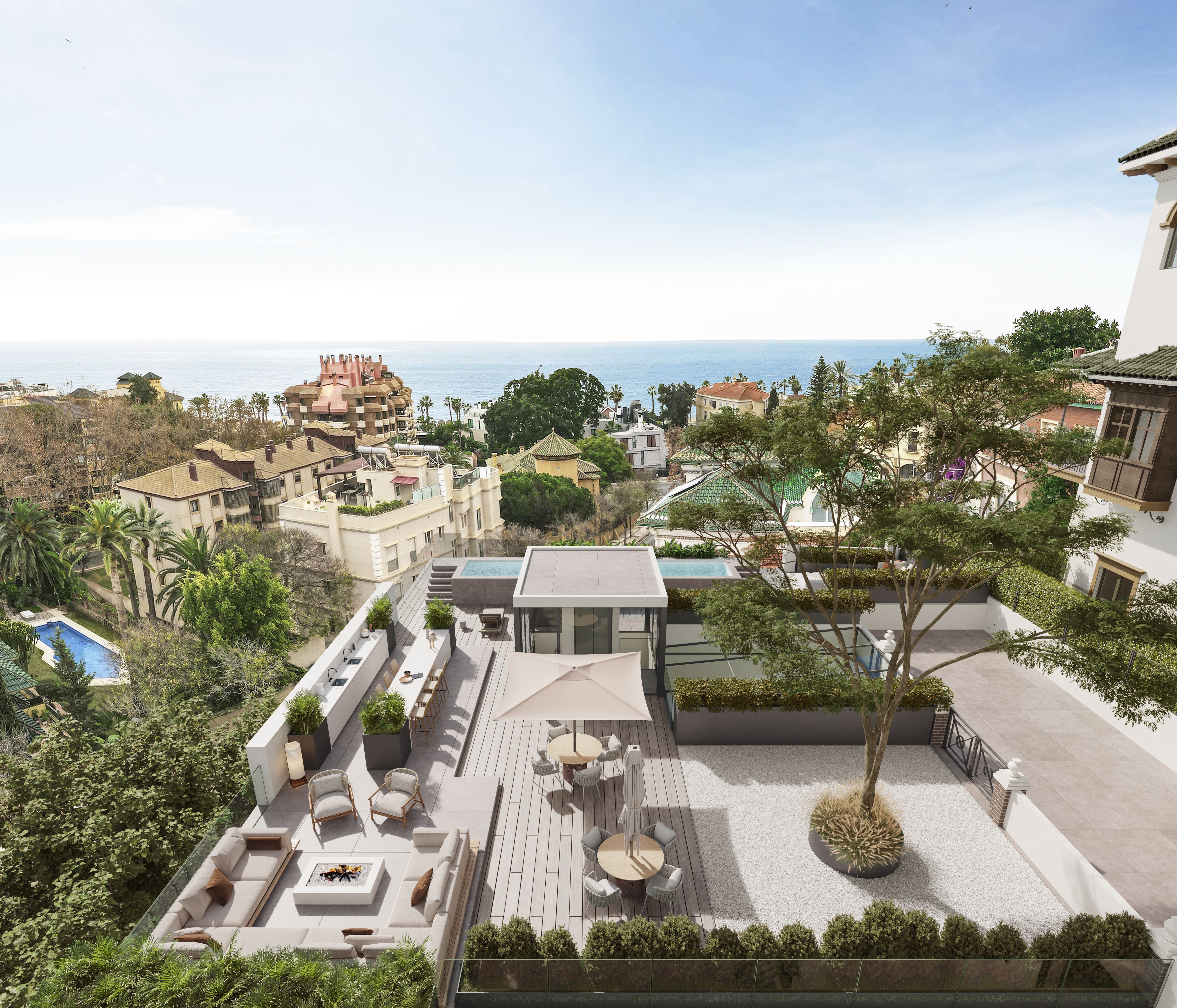 Rooftop y terraza panorámica de Be Grand El Limonar con vistas al mar Mediterráneo en Málaga