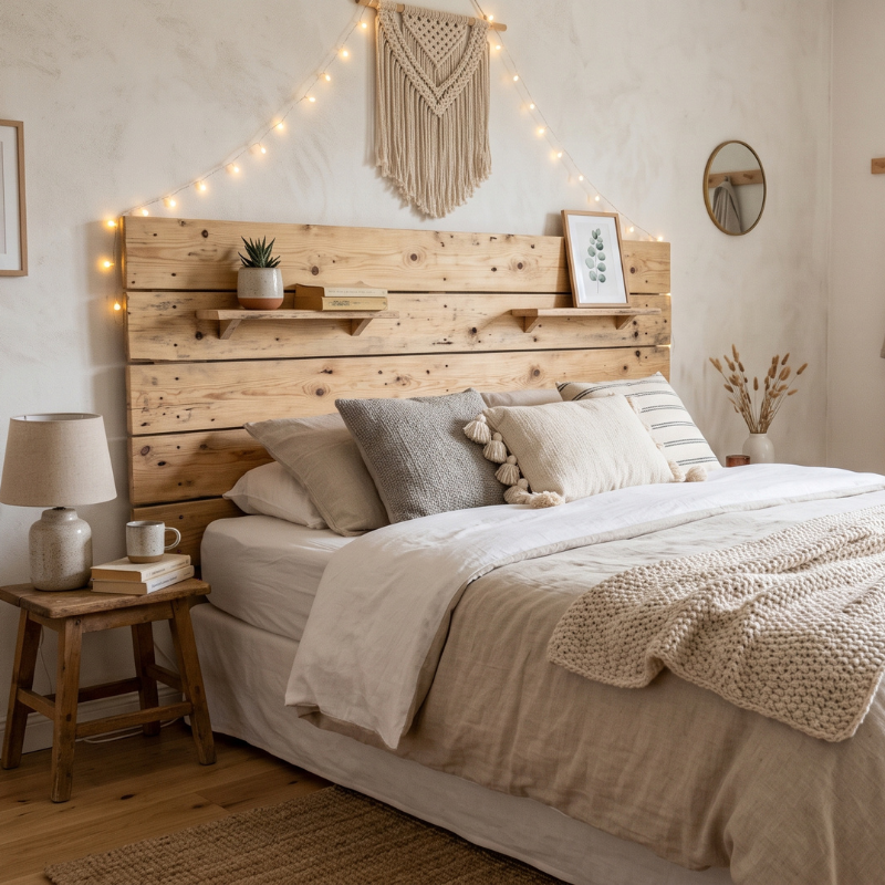 15 ideas de manualidades que puedes hacer en una tarde para personalizar tu casa - Fotocasa Life un cabecero de cama de tablones naturales