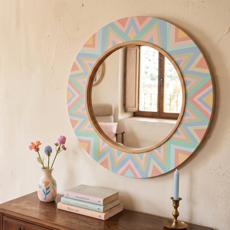 15 ideas de manualidades que puedes hacer en una tarde para personalizar tu casa - Fotocasa Life un marco de espejo personalizado con un estampado bonito