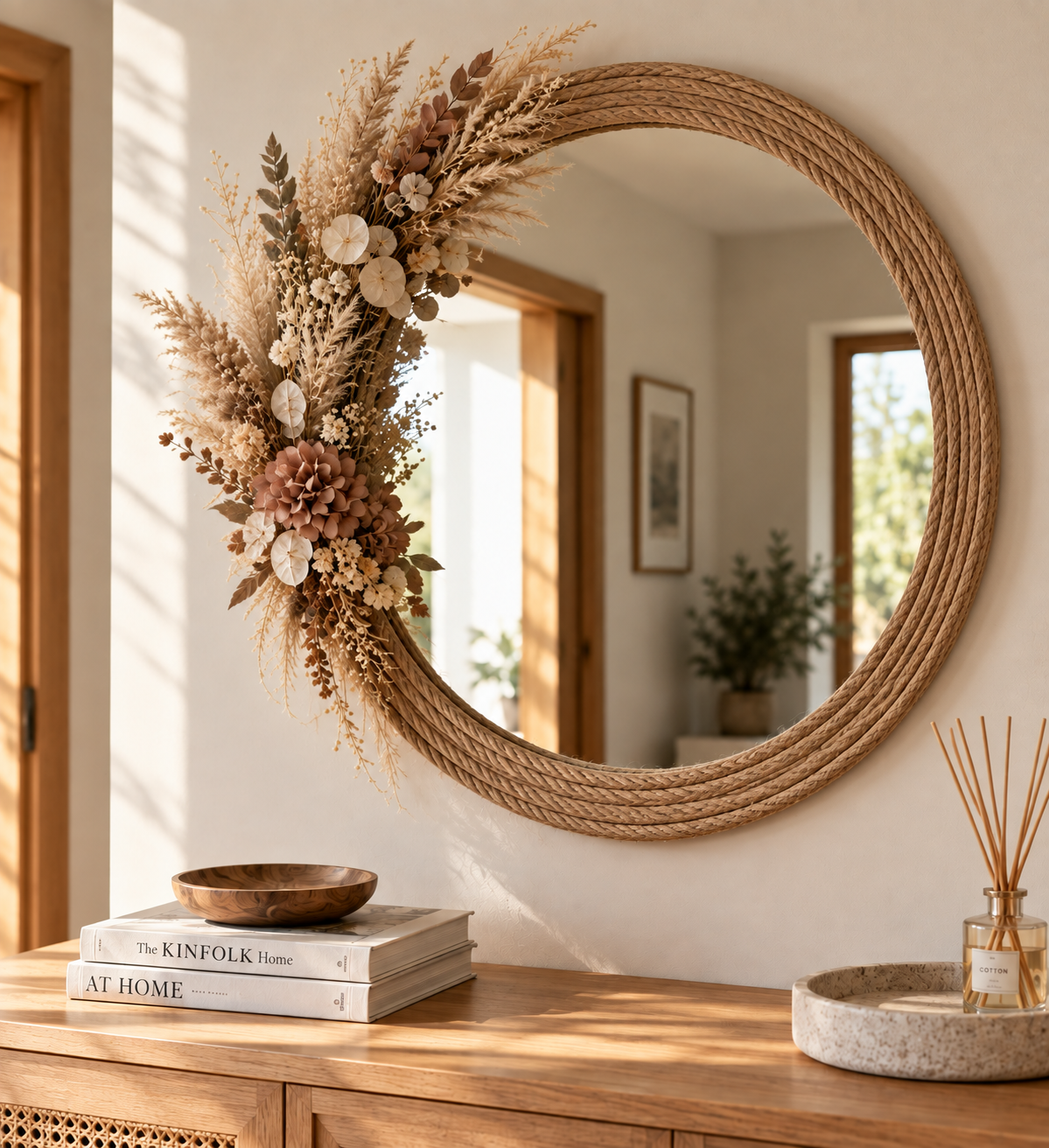 Cómo decorar un espejo con flores secas {IA}